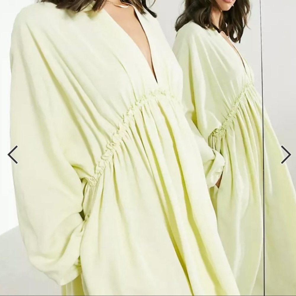 ASOS EDITION gathered waist batwing midi dress in washed lime - Picture 4 of 4